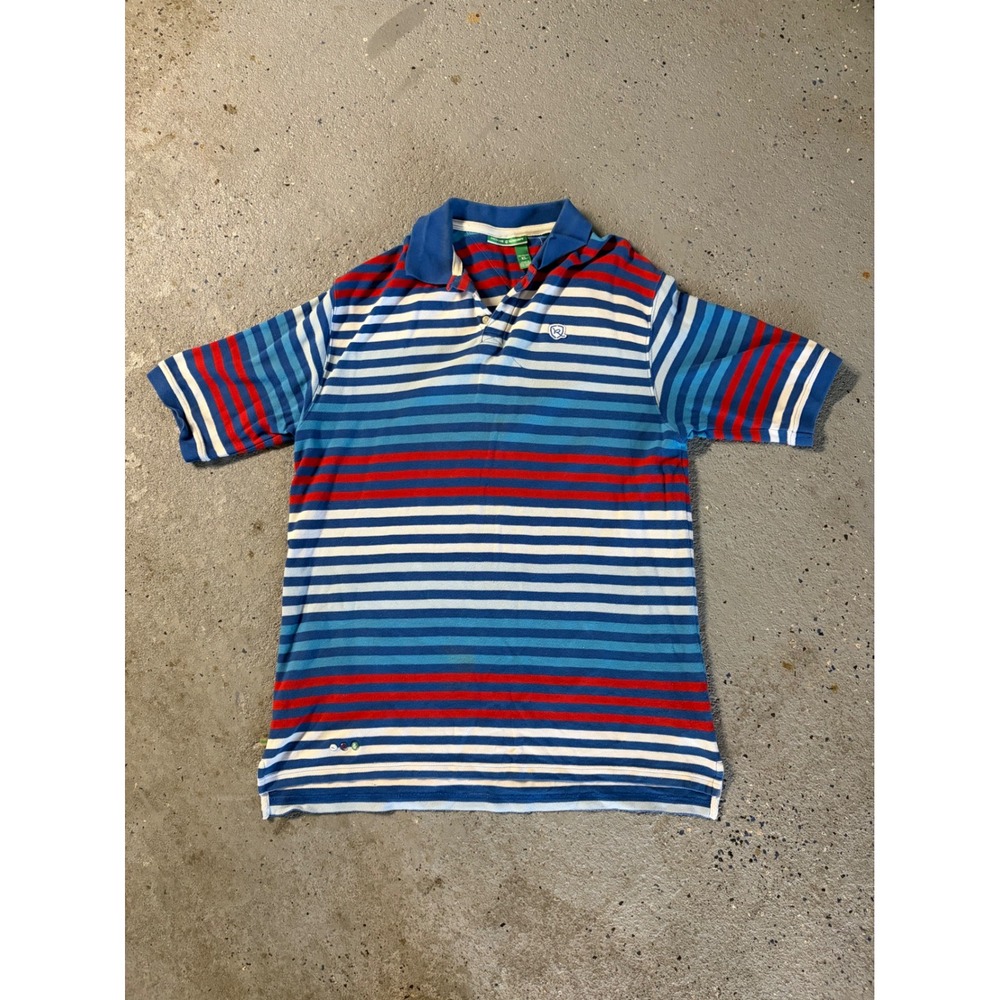 Y2K Rocawear Mens XL Striped Polo Shirt Blue Red White Streetwear Cotton Short